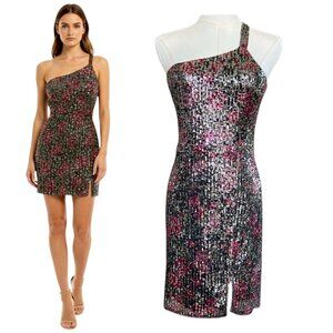 Saltwater Luxe Floral Sequin One Shoulder Mini Dress S